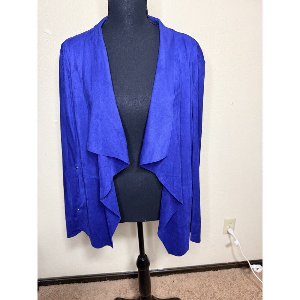 Alfred Dunner Cobalt Blue Suede Inspired Jacket Open Front Cardigan Women’s L